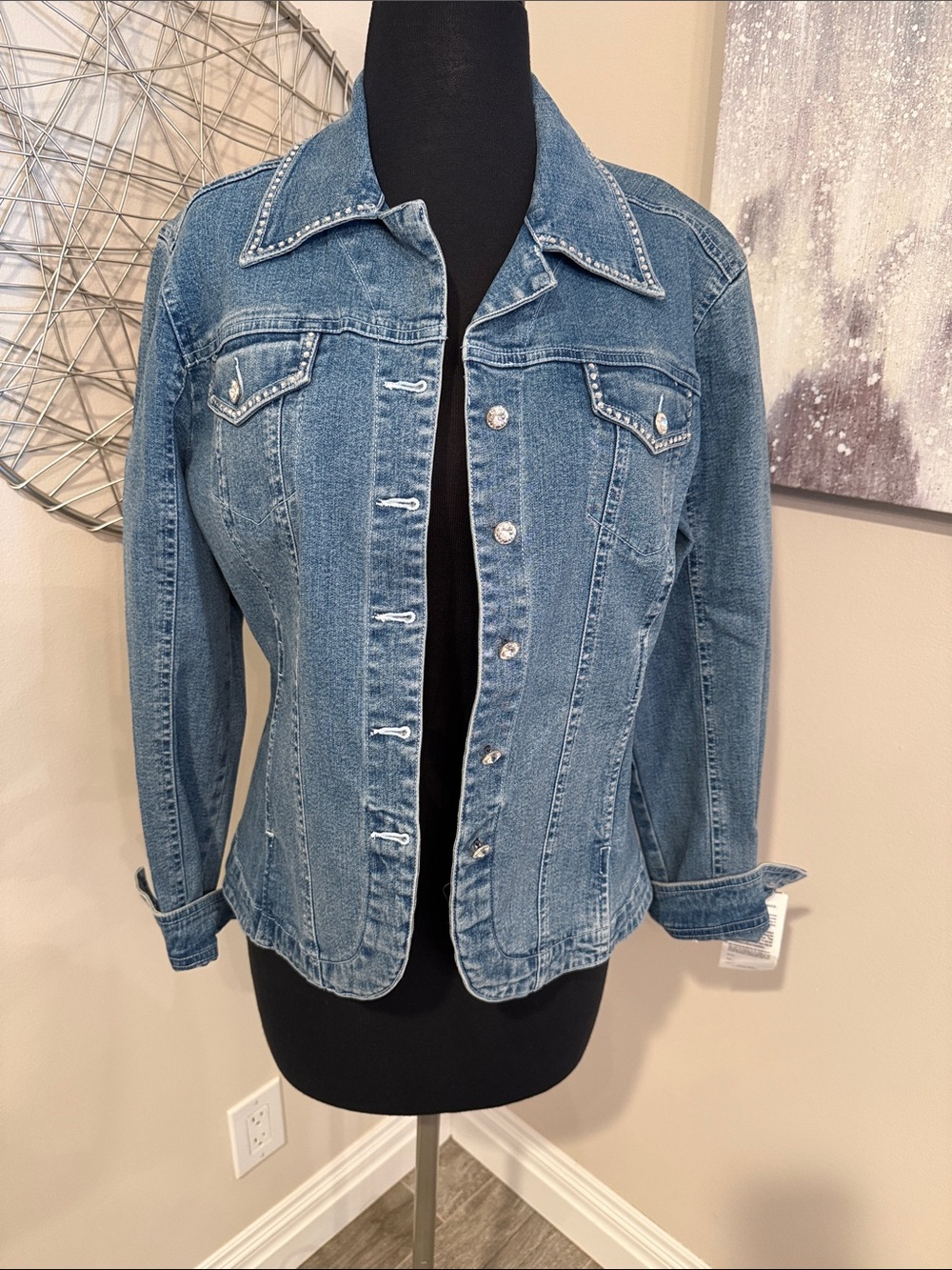 Christine Alexander Classic Blue Denim Jacket  with crystals - size large